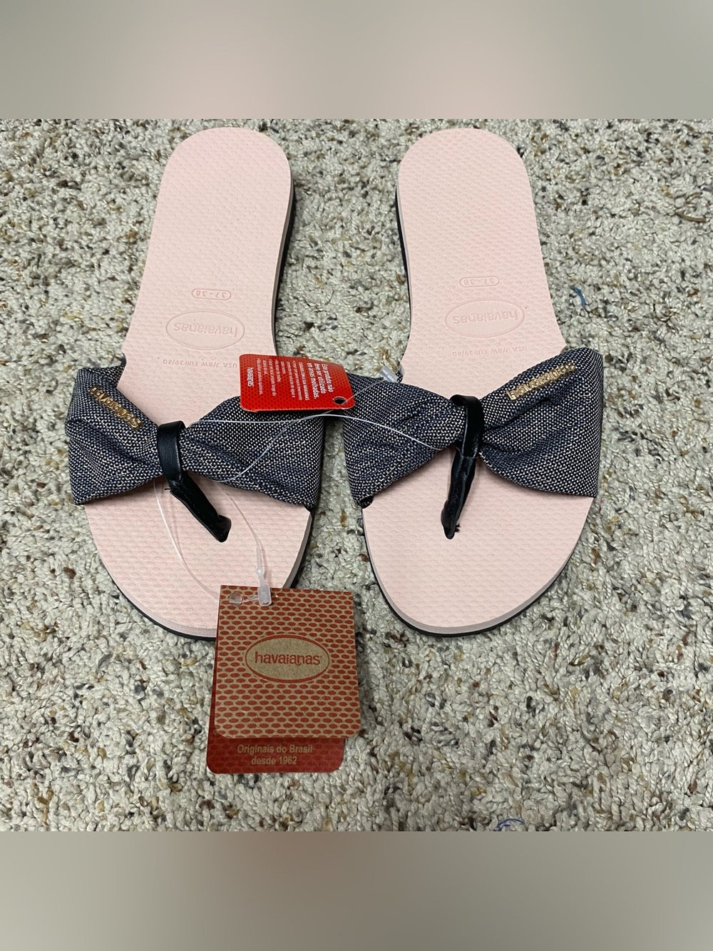 Havaianas womens 7-8 St.Tropez shine flip flop sandals rubber beach pool bow nwt